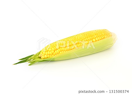 A yellow corn stalk with a green leaf on top 131500374