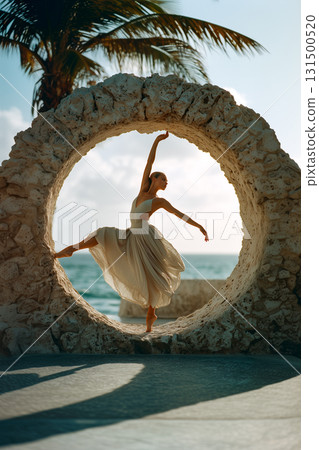 A woman is dancing in a circle 131500520