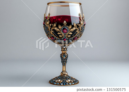 Elegant Wine Glass filled with red wine on white background. Baroque style. Elegant Wine Glass filled with red wine on white background. Baroque style. 131500575