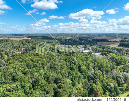 Aerial view of Genappe municipality and city of Wallonia located in the Belgian province of Walloon Brabant. 131500646