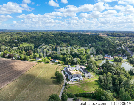 Aerial view of Genappe municipality and city of Wallonia located in the Belgian province of Walloon Brabant. 131500649