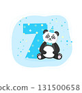 Birthday card with panda boy. Birthday invitation for boy 7 years or month. Banner with cute panda for baby banner, baby shower invitation, birthday card, social media, wallpaper, website. 131500658