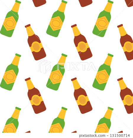 Pattern made of beer bottles. Isolated white background. Flat style vector illustration 131500714