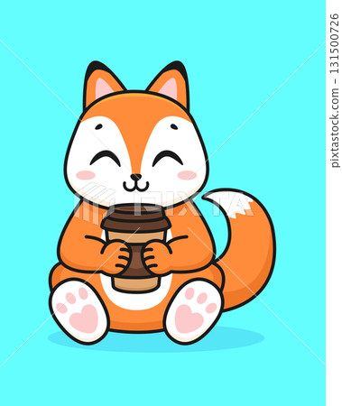 Cute cartoon fox with a cup of coffee. Isolated background. Vector illustration Cute cartoon fox with a cup of coffee. Isolated background. Vector illustration 131500726