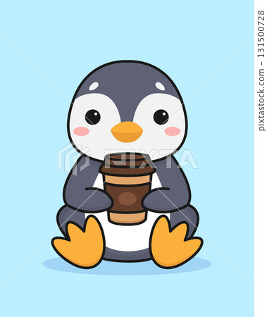 Cute cartoon penguin with a cup of coffee. Isolated background. Vector illustration Cute cartoon penguin with a cup of coffee. Isolated background. Vector illustration 131500728