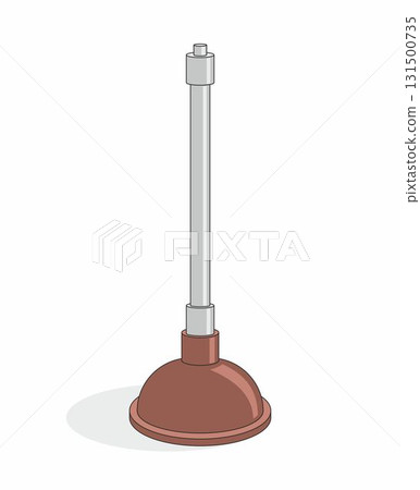 Plunger hand drawn doodle. Clearing clogged pipes at home. Plumbing work. Vector outline line art illustration. Brown pump. 131500735