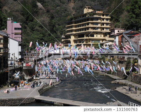 Carp streamers crossing the bridge - Tsuetate Onsen, riverside people and town festivals 131500763