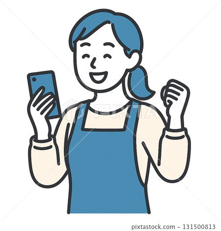 一位家庭主婦很高興看到她的智慧型手機 一位家庭主婦很高興看到她的智慧型手機 131500813
