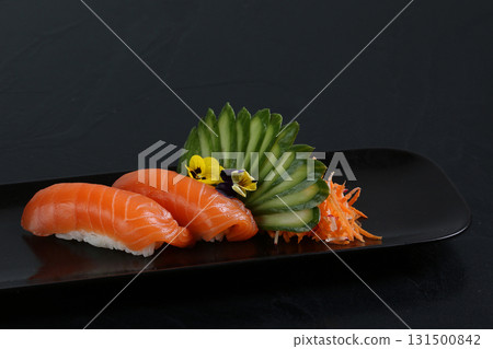 Salmon Nigiri Sushi on plate Salmon Nigiri Sushi on plate 131500842