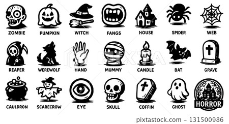Halloween Horror Silhouette Icon Set, Halloween Horror Silhouette 131500986