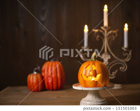 Halloween image: ghost pumpkin and candles Halloween image: ghost pumpkin and candles 131501003