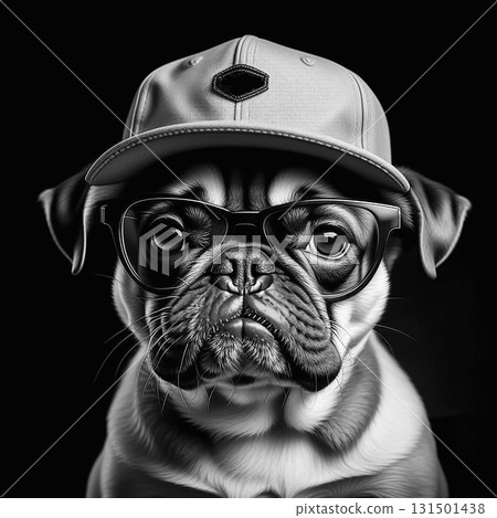 Portrait of a Boxer dog in a hat on a black background. Photo generative AI 131501438