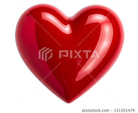 A three-dimensional glossy red heart sparkles, evoking passion and happiness for Christmas and Valentine's Day. 131501479