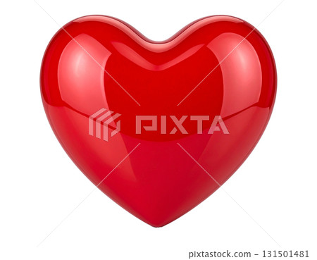 A three-dimensional glossy red heart sparkles, evoking passion and happiness for Christmas and Valentine's Day. 131501481