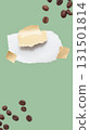Torn piece of school notebook in a grid and brown piece of paper with beige tape on green background 131501814