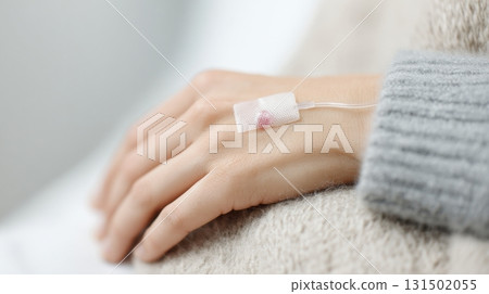 Hand With Iv Catheter In Hospital Setting. Medical Treatment And Patient Care Hand With Iv Catheter In Hospital Setting. Medical Treatment And Patient Care 131502055