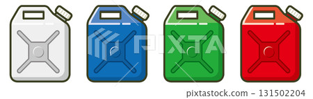 Illustration of plastic containers (white, red, blue, green) 131502204