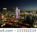 The rainbow lights of the Minato Mirai Ferris Wheel seen from the Grand InterContinental Hotel window 131502214