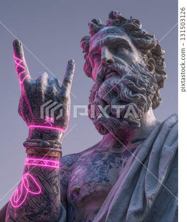 Michelangelo's Moses statue reimagined with neon elements at a stunning evening backdrop Michelangelo's Moses statue reimagined with neon elements at a stunning evening backdrop 131503126