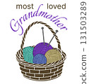Heartwarming design with yarn in a basket, great for greeting cards, gifts, and family illustrations. 131503289