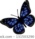 Butterfly with Blue Open Wings. Mythical Insect Silhouette. Magical Garden Illustration. Whimsical Flying Insect. Vibrant Monarch Butterfly Art. Luminous Translucent Wings. Delicate Nature Element.  131503290