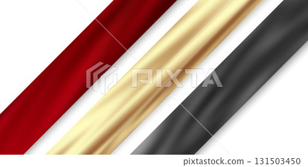 Multi-colored ribbons on a white background.Gold fabric stripe.Vector illustration . 131503450