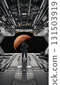 Astronaut observing mars from spaceship hangar bay: martian exploration mission. 3d render 131503919