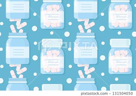 Seamless pattern using Medicine Bottles and pills. Medical background for printing on textiles and packaging. Colorful medical background for healthcare, pharmaceuticals, medicine design, pharmacies Seamless pattern using Medicine Bottles and pills. Medical background for printing on textiles and packaging. Colorful medical background for healthcare, pharmaceuticals, medicine design, pharmacies 131504050