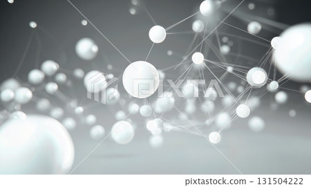 White glowing spheres connected by fine lines forming a futuristic network. White glowing spheres connected by fine lines forming a futuristic network. 131504222