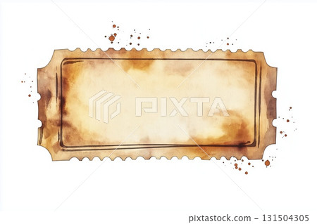 A watercolor blank ticket with perforated edges isolated on white background A watercolor blank ticket with perforated edges isolated on white background 131504305