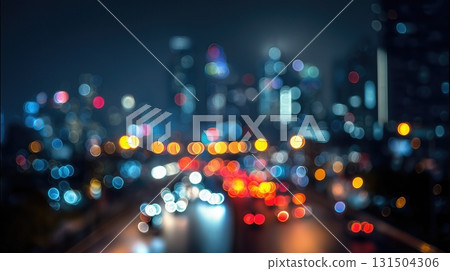 Blurred colorful city lights at night creating vibrant bokeh effect. Blurred colorful city lights at night creating vibrant bokeh effect. 131504306