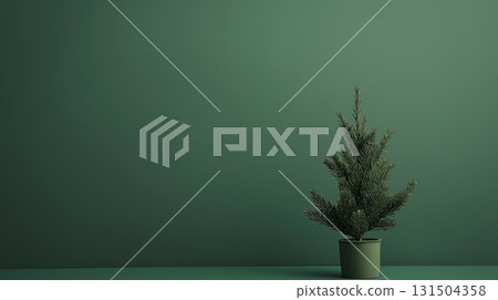 Small potted pine tree in front of a solid green background Small potted pine tree in front of a solid green background 131504358