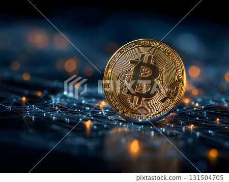 象徵虛擬貨幣比特幣和網路技術的圖像 象徵虛擬貨幣比特幣和網路技術的圖像 131504705