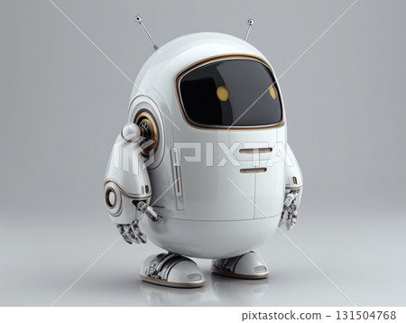 一個可愛的白色機器人，圓形造型，配備人工智慧技術，具有未來感 131504768