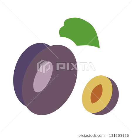 Two plums appear in minimal line design, showcasing smooth curves and rich colors. A small plum is positioned beside a larger one, highlighting their distinct shapes and a green leaf accent. Two plums appear in minimal line design, showcasing smooth curves and rich colors. A small plum is positioned beside a larger one, highlighting their distinct shapes and a green leaf accent. 131505126
