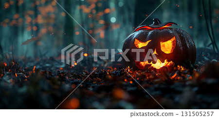 Single scary evil looking Halloween background, Happy Halloween - Ai Generated 131505257