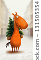 Cheerful orange horse with pine baskets, symbol of 2026 zodiac and holiday spirit 131505354