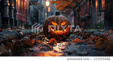 One spooky Halloween pumpkin background, Happy Halloween - Ai Generated 131505446