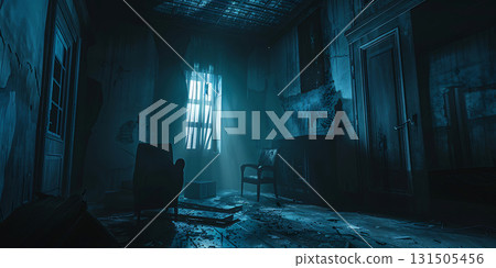 Horror and creepy classroom background, Happy Halloween - Ai Generated 131505456