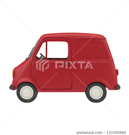 small, red, vintage style toy car with simple, minimalist design and white wheels, evoking sense of nostalgia and playfulness 131505660