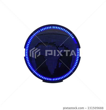 digital representation of Earth is depicted with glowing blue circular design, showcasing futuristic and technological aesthetic. image highlights stylized map of continents within vibrant digital representation of Earth is depicted with glowing blue circular design, showcasing futuristic and technological aesthetic. image highlights stylized map of continents within vibrant 131505688