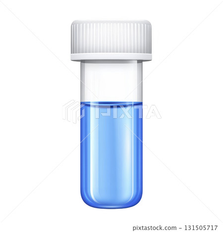 small transparent plastic test tube with white screw cap contains vibrant blue liquid, symbolizing scientific research and laboratory analysis 131505717