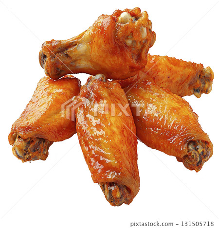 Crispy and golden, these delicious chicken wings are perfectly cooked, showcasing glossy, flavorful glaze. Ideal for savory snack or party appetizer Crispy and golden, these delicious chicken wings are perfectly cooked, showcasing glossy, flavorful glaze. Ideal for savory snack or party appetizer 131505718