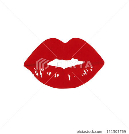 bold red lip print on plain background, symbolizing passion and allure. vibrant color and simple design make it striking and iconic image 131505769