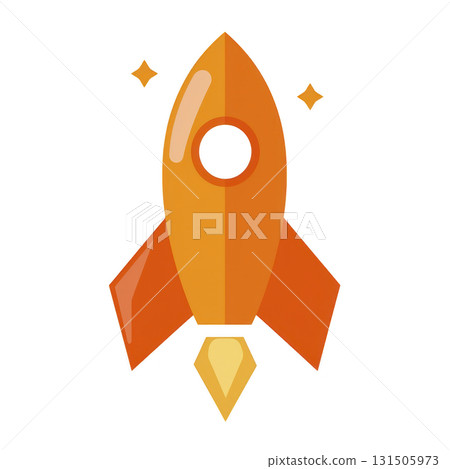 vibrant orange rocket icon with sleek design and two small stars, symbolizing innovation and exploration. illustration conveys sense of adventure and futuristic technology 131505973