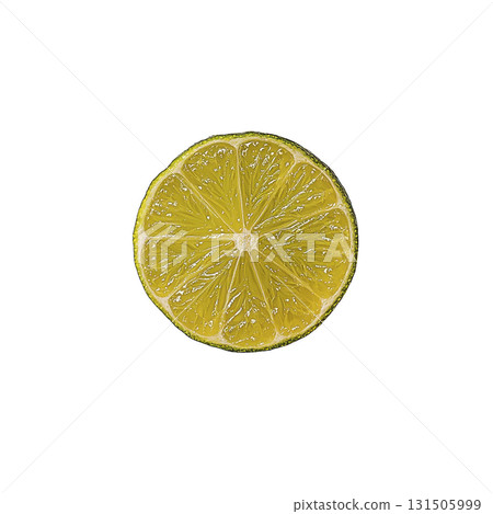 vibrant slice of lemon with visible juicy segments, isolated on transparency background, showcasing its fresh and zesty appeal 131505999