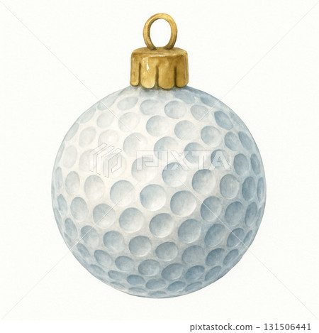 Watercolor golf ball Christmas ornament with gold cap, elegant sporty holiday decoration featuring textured dimple surface and soft shadow, festive athletic accent for seasonal design Watercolor golf ball Christmas ornament with gold cap, elegant sporty holiday decoration featuring textured dimple surface and soft shadow, festive athletic accent for seasonal design 131506441