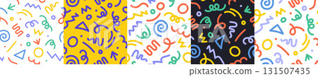 Abstract pattern doodle shape fun kid background. Vector color doodle line children party geometric Abstract pattern doodle shape fun kid background. Vector color doodle line children party geometric 131507435