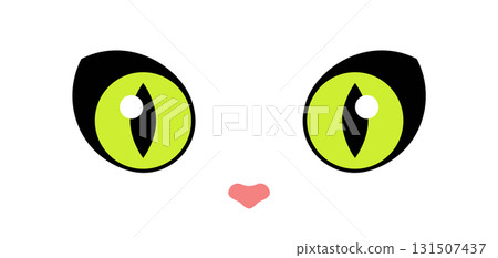 Animal eye yellow icon vector party cartoon dark poster. Happy cute cat eye poster face silhouette 131507437