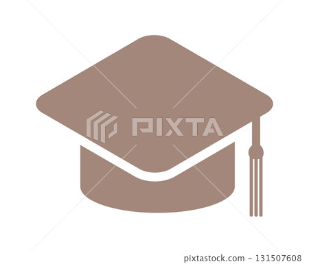 Simple brown mortarboard/doctoral cap icon - University graduation ceremony/knowledge and learning image illustration material 131507608